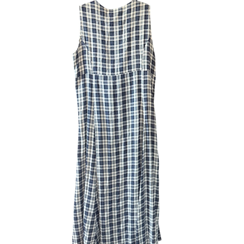 Cottage Vintage 90s Newport News Blue White Plaid Gingham Tie Front Maxi Dress - Picture 5 of 9